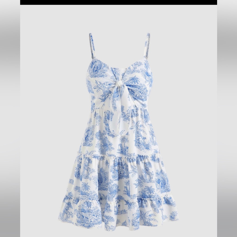 Cider Toile de Jouy Bow Blue Mini Dress